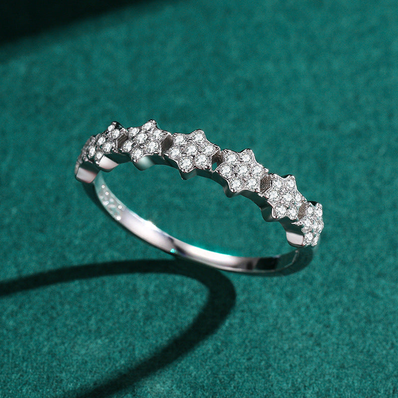 S925 Sterling Silver Sparkling Diamond Star Ring