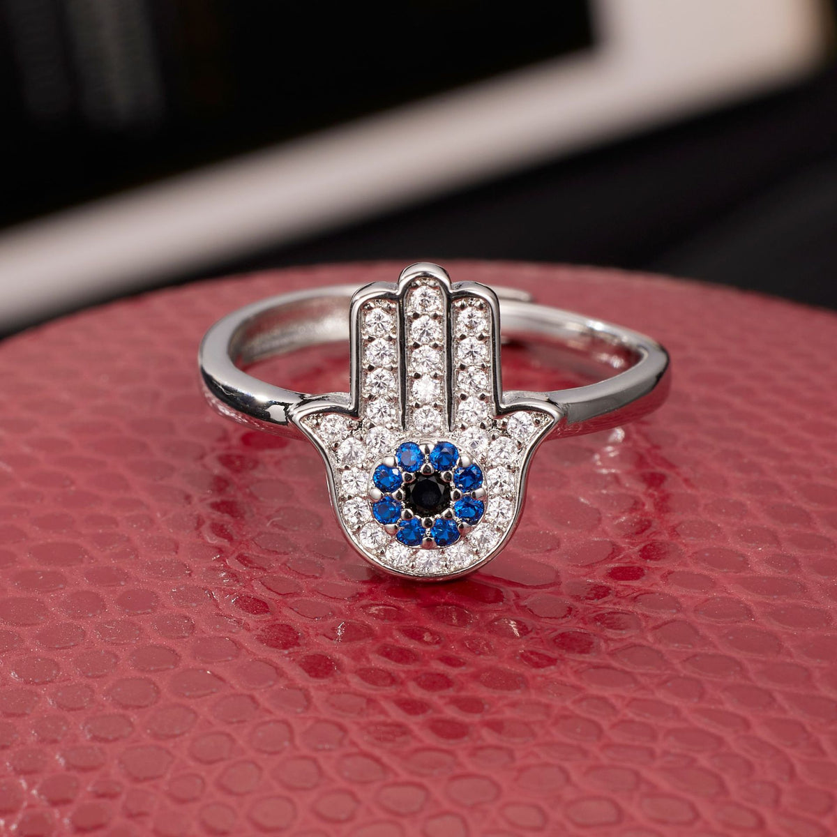 European And American Micro-inlaid Open Ring Simple Blue Ring Female