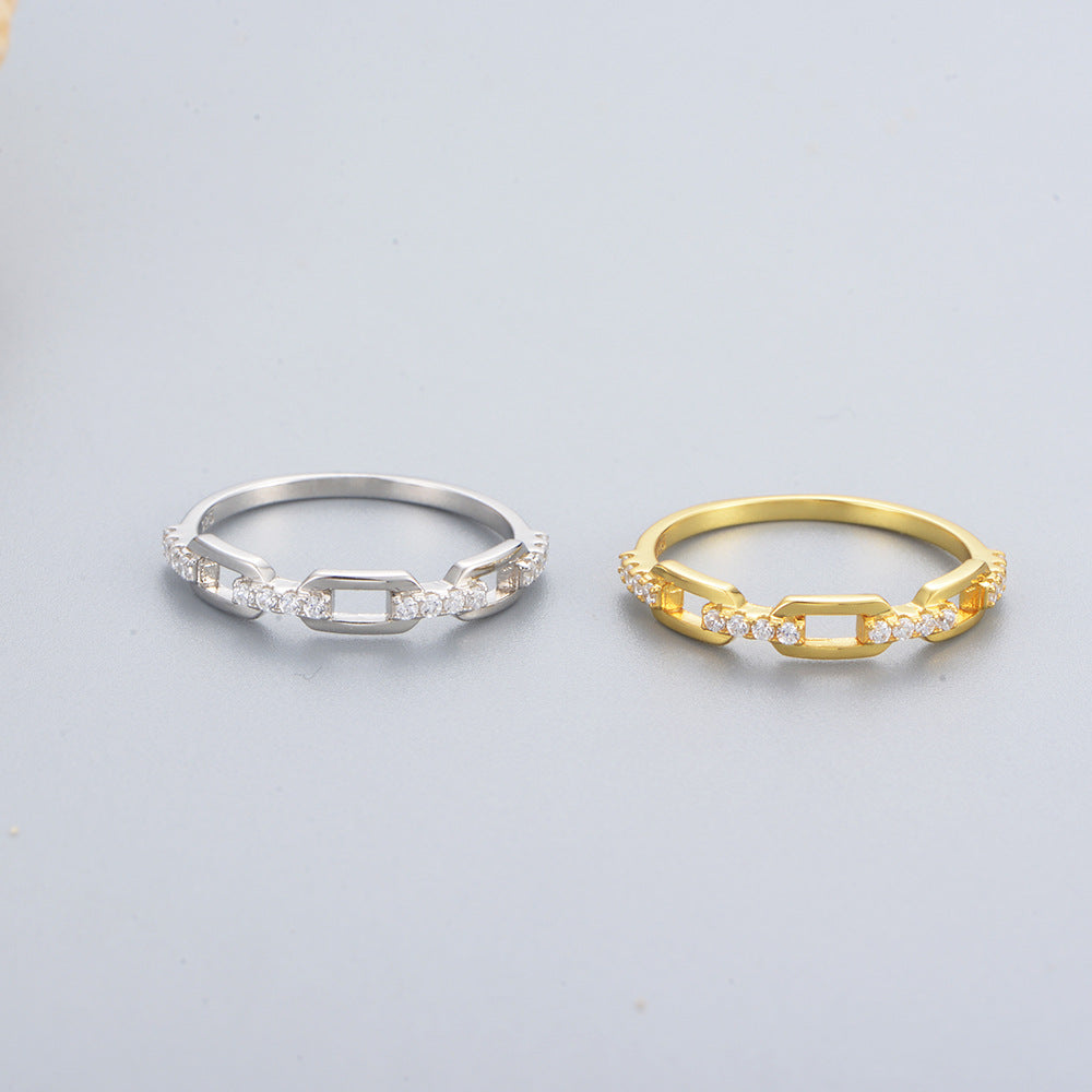 Small Personality Chain Retro Ring Micro-inlaid Zircon Sterling Silver Fashion