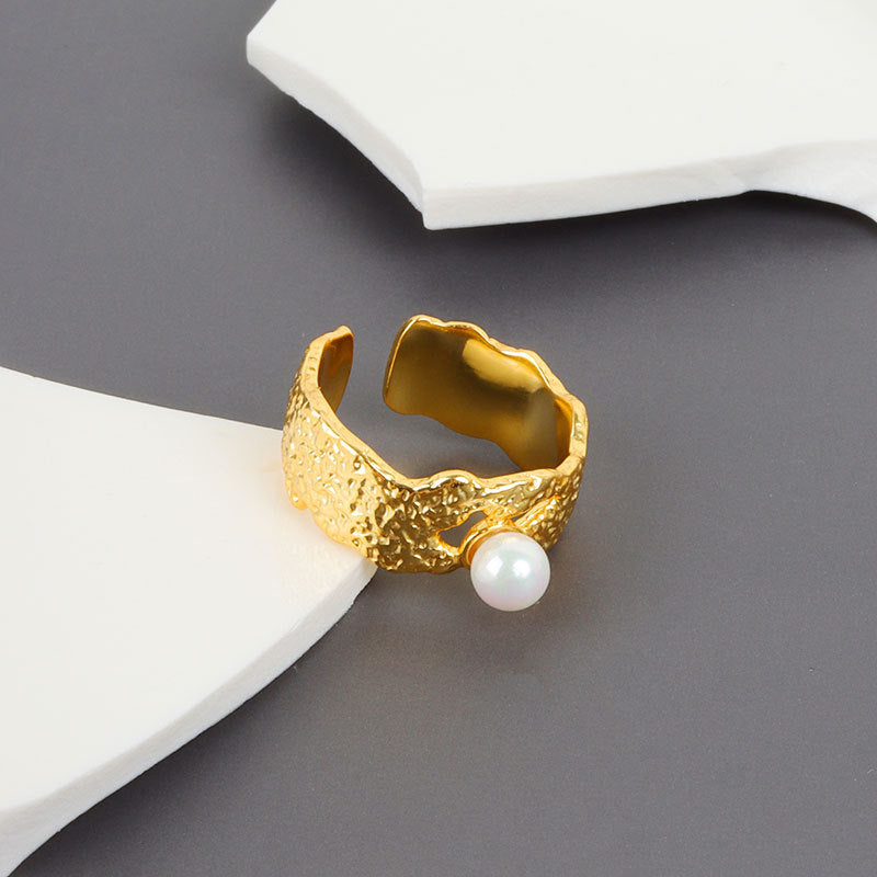 Trendy Irregular Bump Tin Foil Pearl Ring