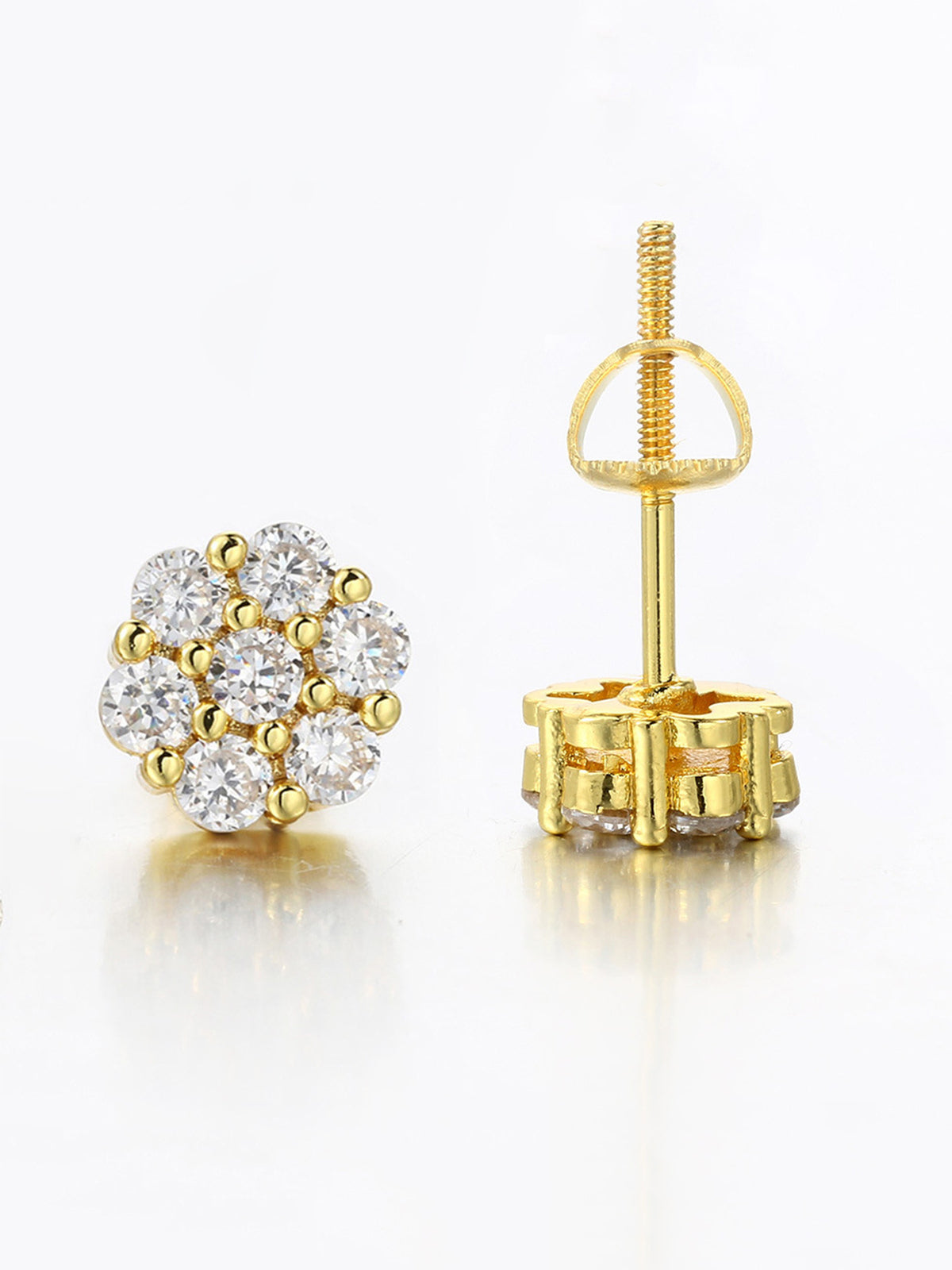 New Floral-threaded Copper Stud Earrings With Zircon Inlays