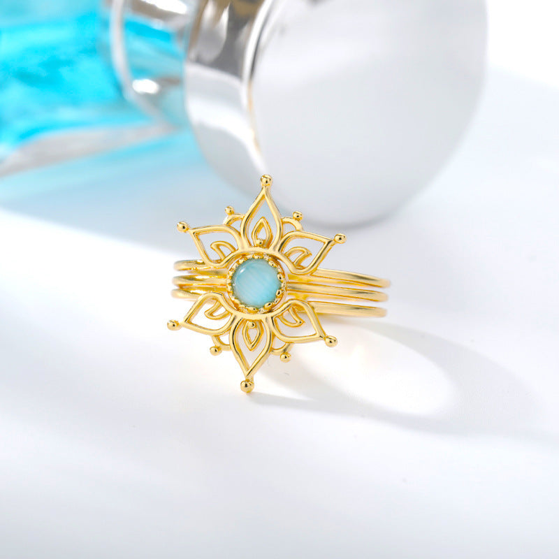 Women's Retro Natural Opal Lotus Ring