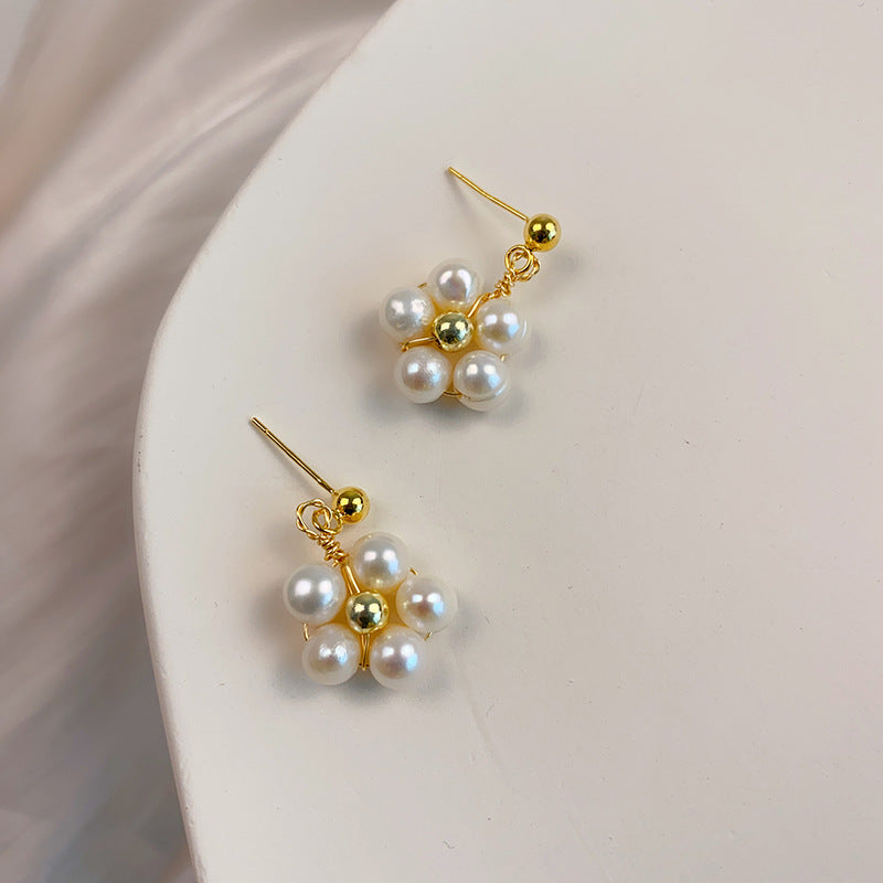 Female Creative Versatile Natural Pearl Flower Earrings