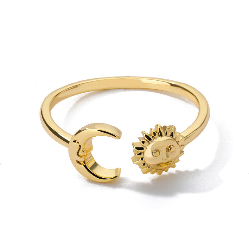 European And American Retro New Moon Sun Flower Ring