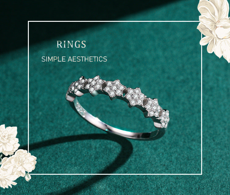 S925 Sterling Silver Sparkling Diamond Star Ring