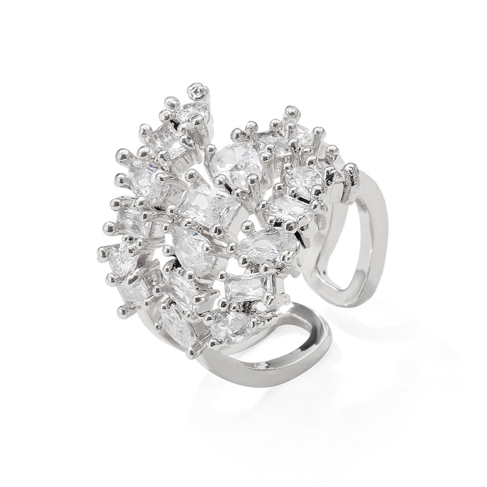 Women's Fashion Retro Temperament Inlaid Geometric Zircon Ring
