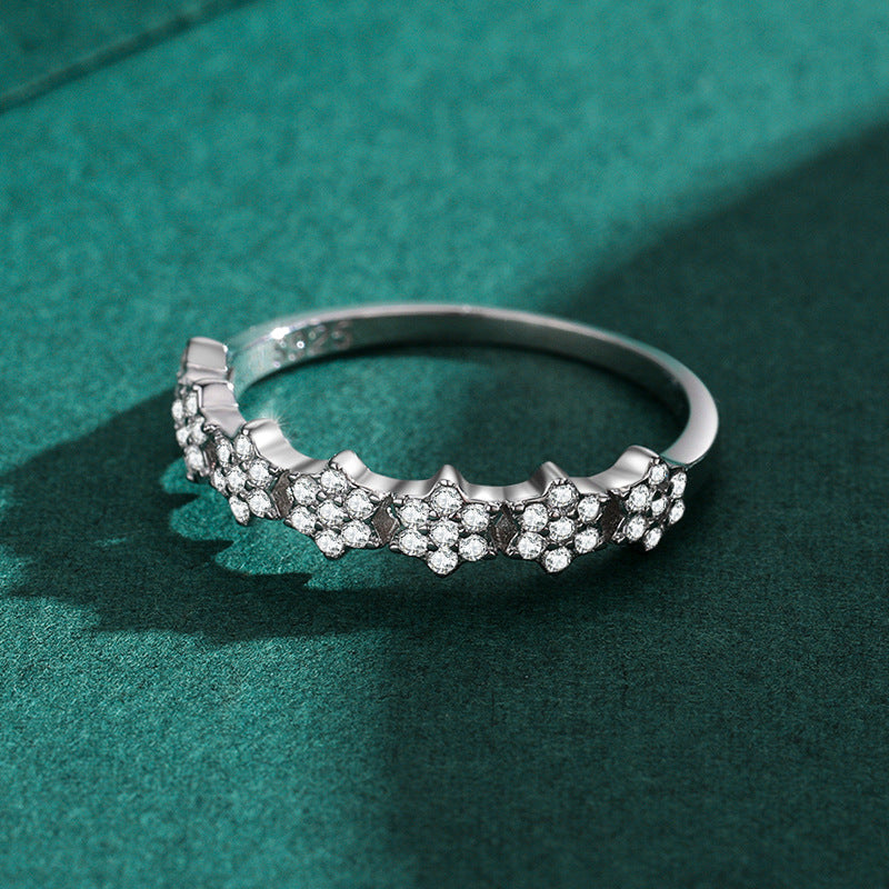 S925 Sterling Silver Sparkling Diamond Star Ring