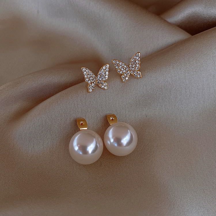 Butterfly Pearl Earrings Female Ins Simple Cute Small Cute Creative Trendy Earrings