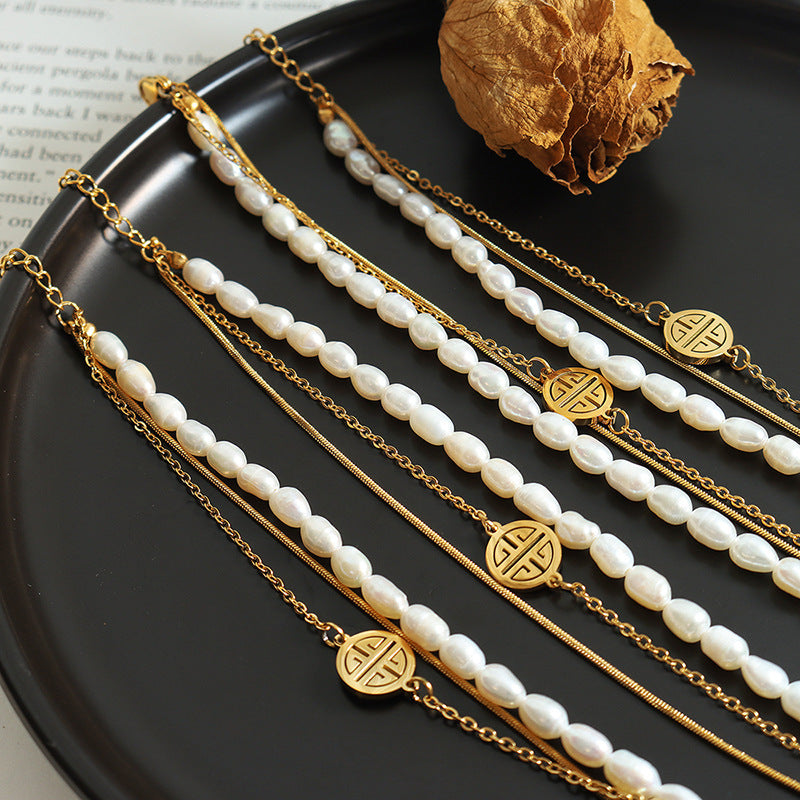 New Chinese-style Lucky-charm Pearl Bracelet Natural Pearls Layered Styling Distinctive Design