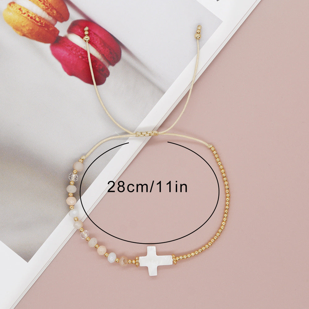 Retro Bohemian-style Shell Cross And Crystal Copper-bead Bracelet