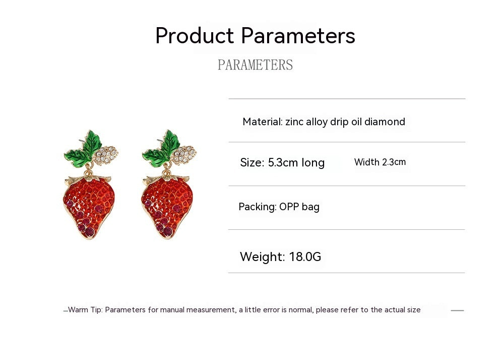 Cute Sweet Temperament Strawberry Alloy Enamel Earrings