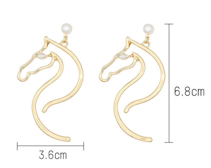 Pearl Ear Jewelry Alloy Horse Head Animal Big Earrings