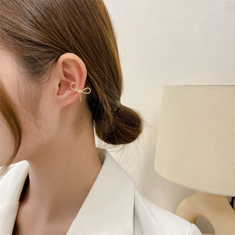 New Female Simple Metal Bow Ear Bone Clip Earrings