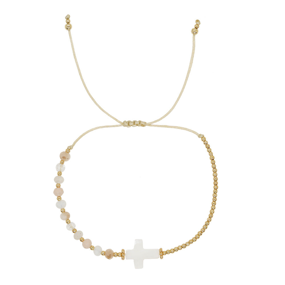 Retro Bohemian-style Shell Cross And Crystal Copper-bead Bracelet