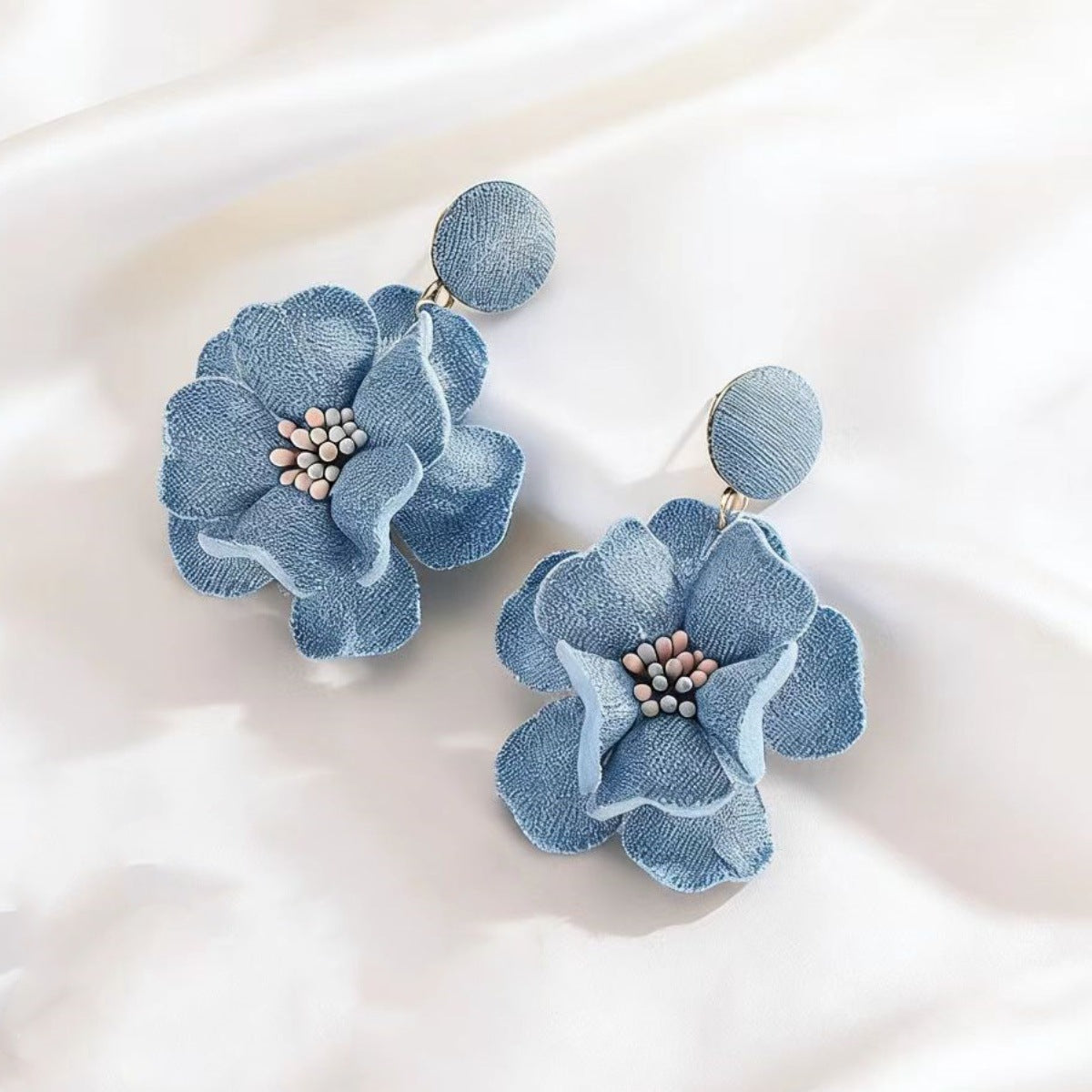 European And American Cross-Border Women's Earrings, Geometric Fabric Flower Pendant Design, High-End Earrings, Niche Fashion Ear Accessories