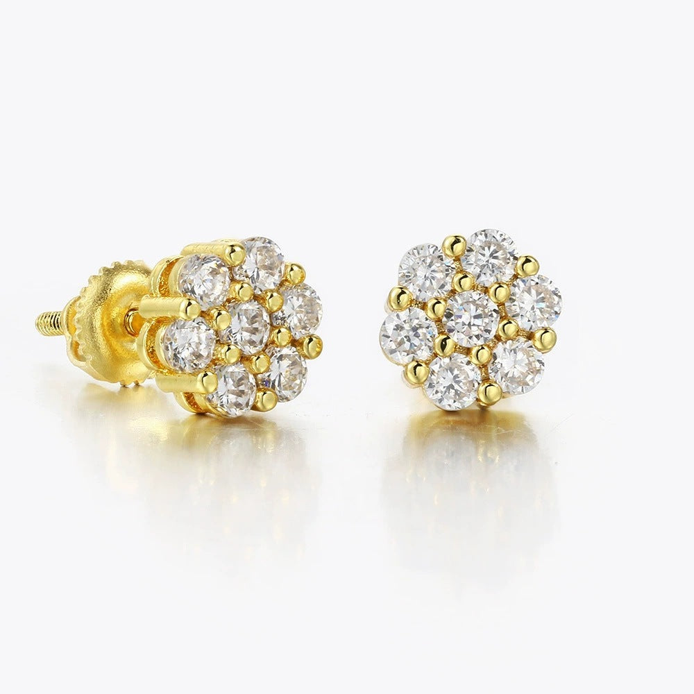 New Floral-threaded Copper Stud Earrings With Zircon Inlays