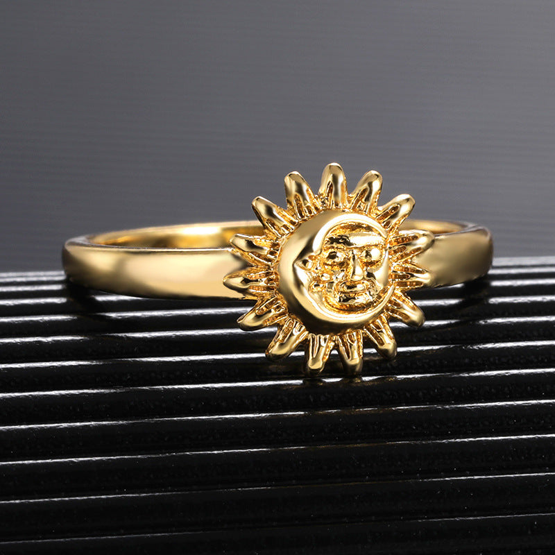 European And American Retro New Moon Sun Flower Ring