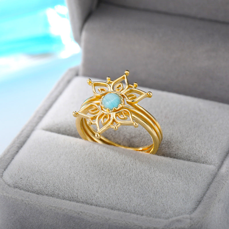 Women's Retro Natural Opal Lotus Ring