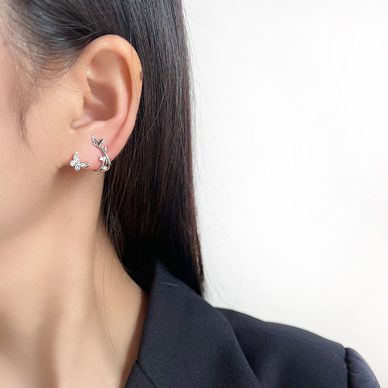 Exquisite Double-Butterfly Light-Luxury Zircon Earrings