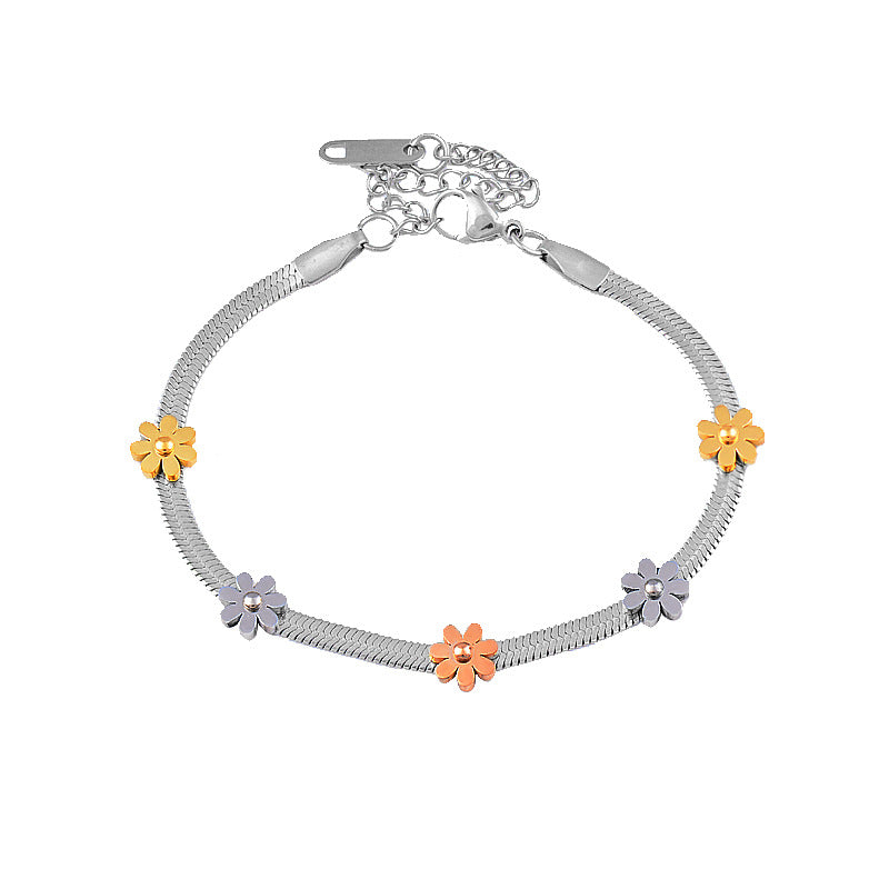 Colorless Titanium Steel Daisy Flower Bracelet