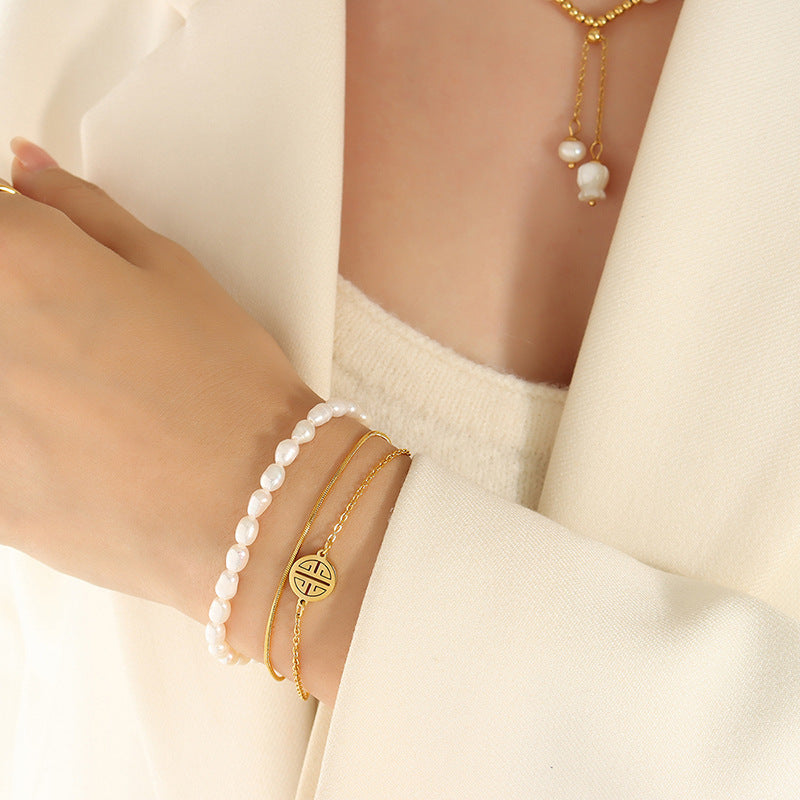 New Chinese-style Lucky-charm Pearl Bracelet Natural Pearls Layered Styling Distinctive Design