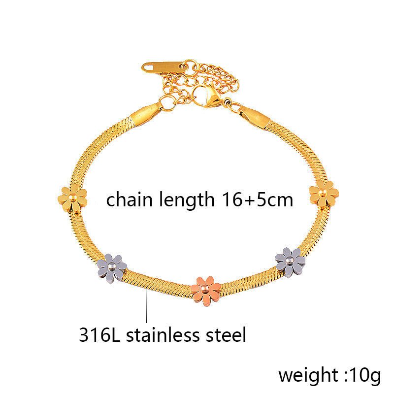 Colorless Titanium Steel Daisy Flower Bracelet