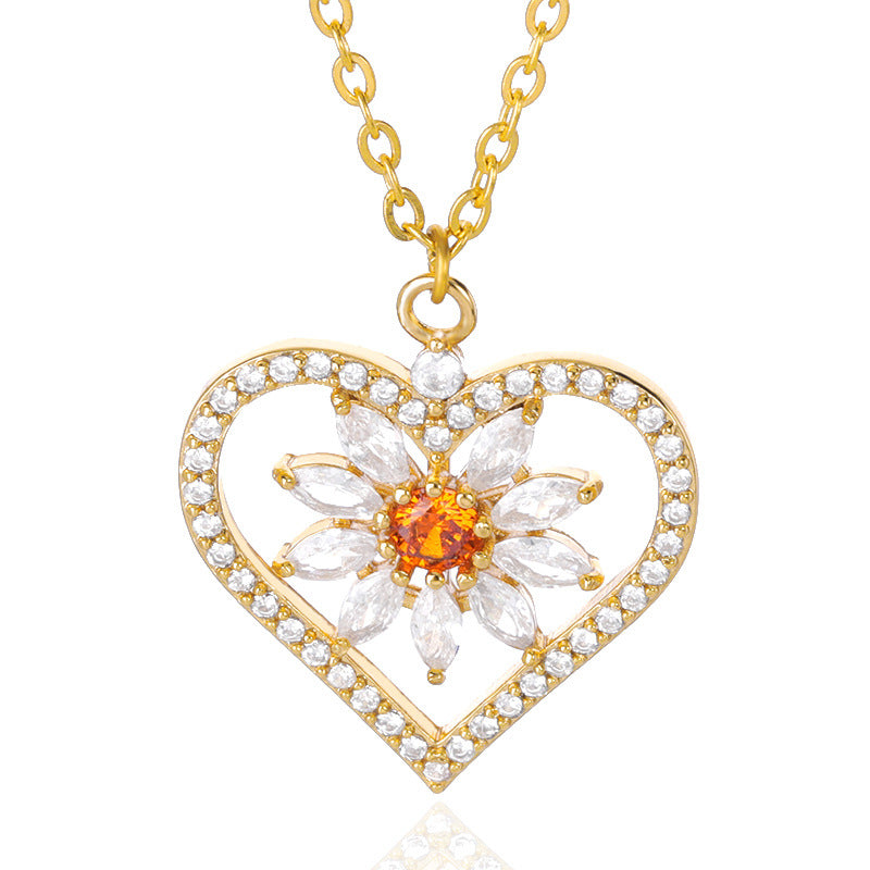 Simple New Product Heart-shaped Flower Hot Red Exotic Love Zircon