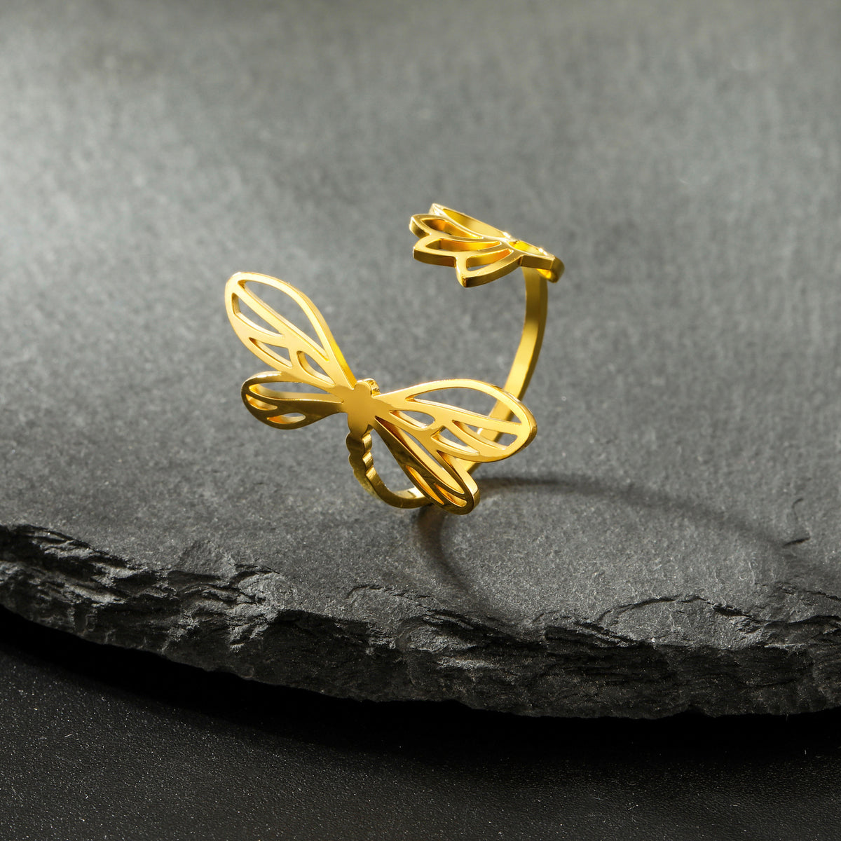New Cut Stainless Steel Dragonfly Lotus Female Ring