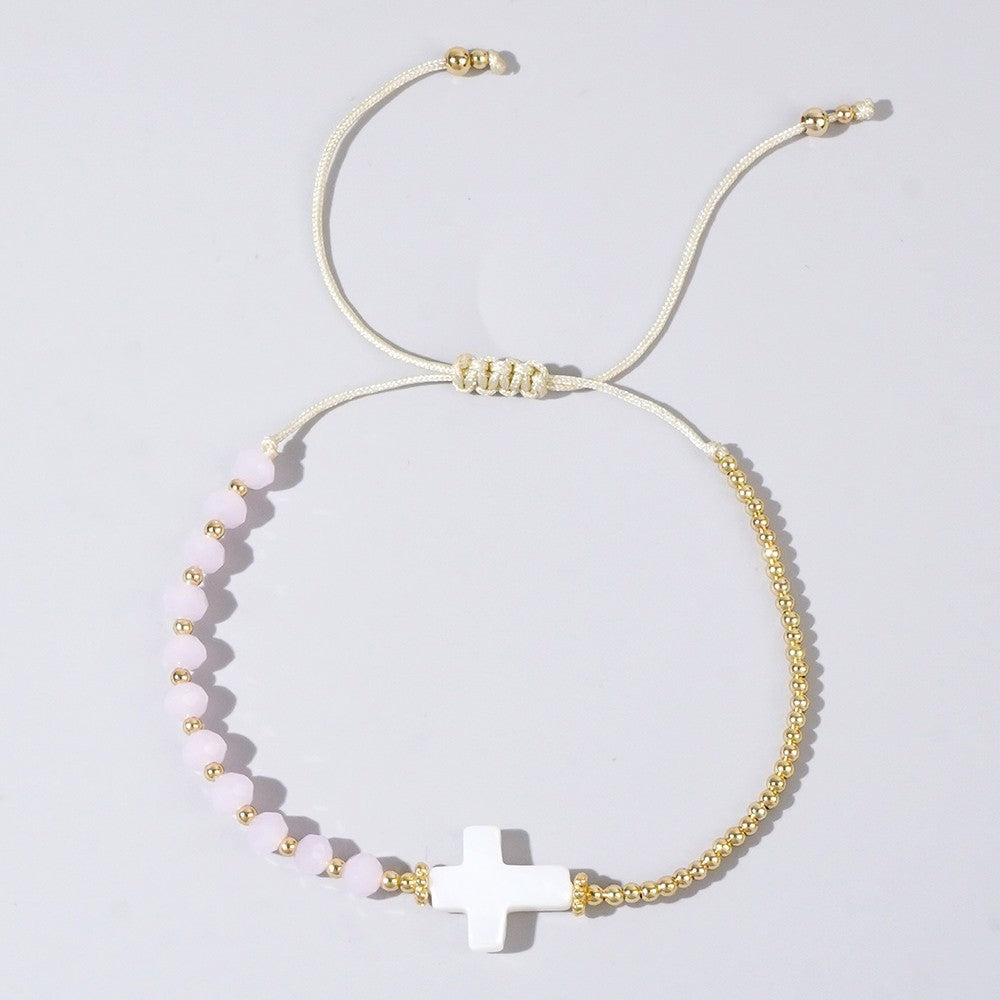 Retro Bohemian-style Shell Cross And Crystal Copper-bead Bracelet