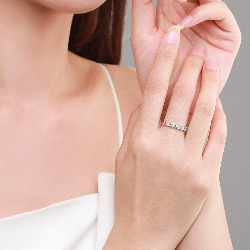 S925 Sterling Silver Sparkling Diamond Star Ring