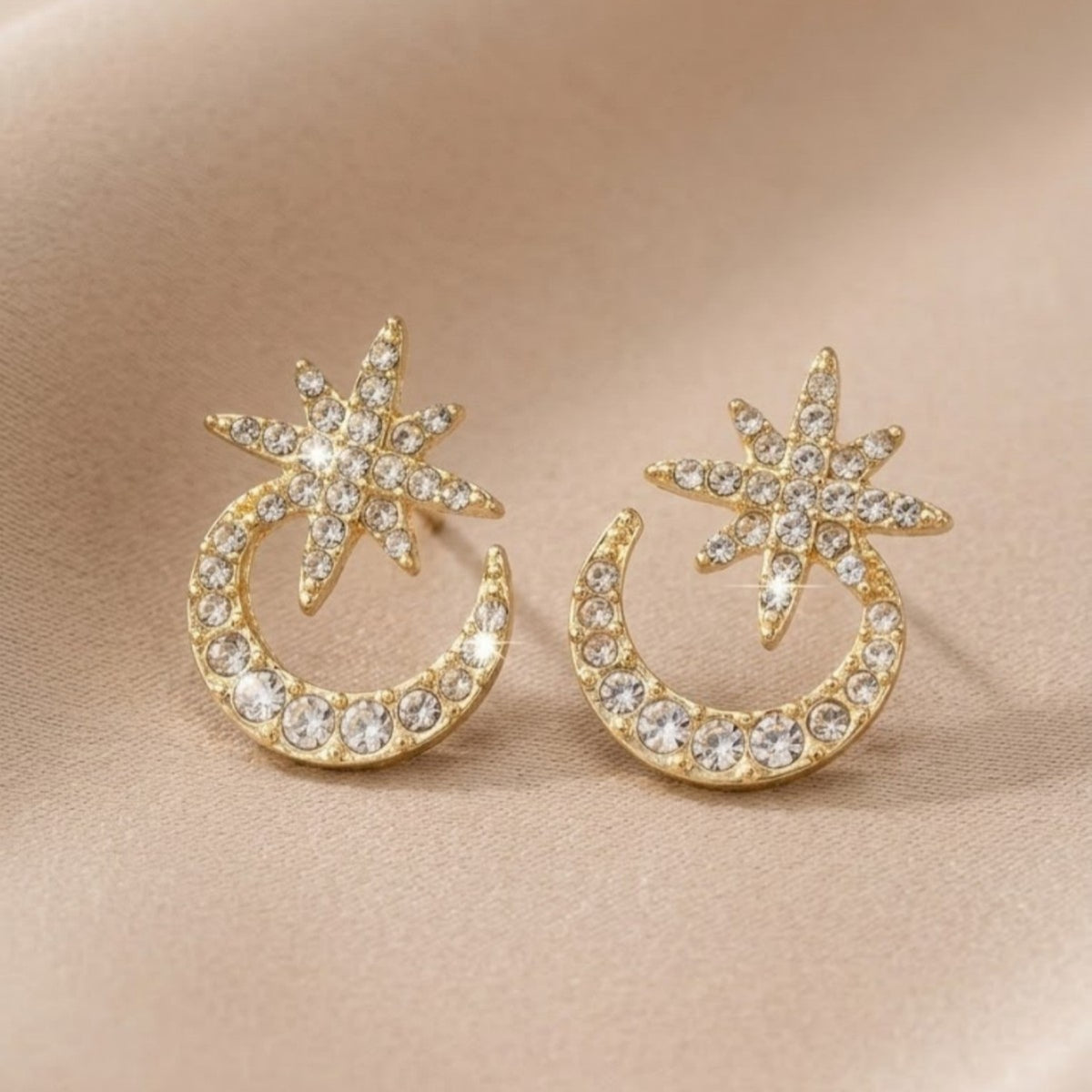 Hot Selling European  American Star  Moon Inlaid Diamond Stud Earrings For Women Cross-Border Fashionable, Individual, Sparkling  Exquisite Earrings, Elegant & Chic Ear Jewelry