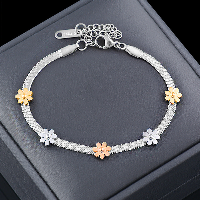 Colorless Titanium Steel Daisy Flower Bracelet