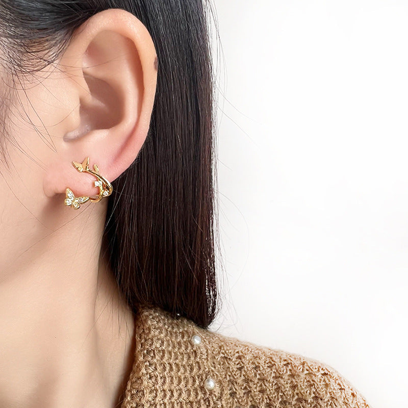 Exquisite Double-Butterfly Light-Luxury Zircon Earrings