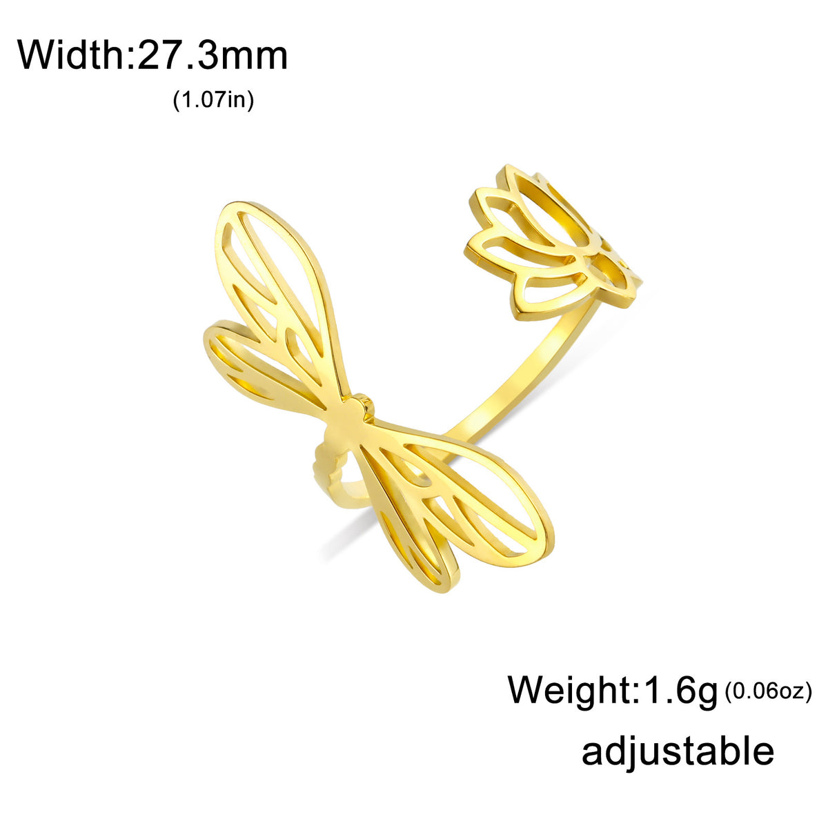 New Cut Stainless Steel Dragonfly Lotus Female Ring