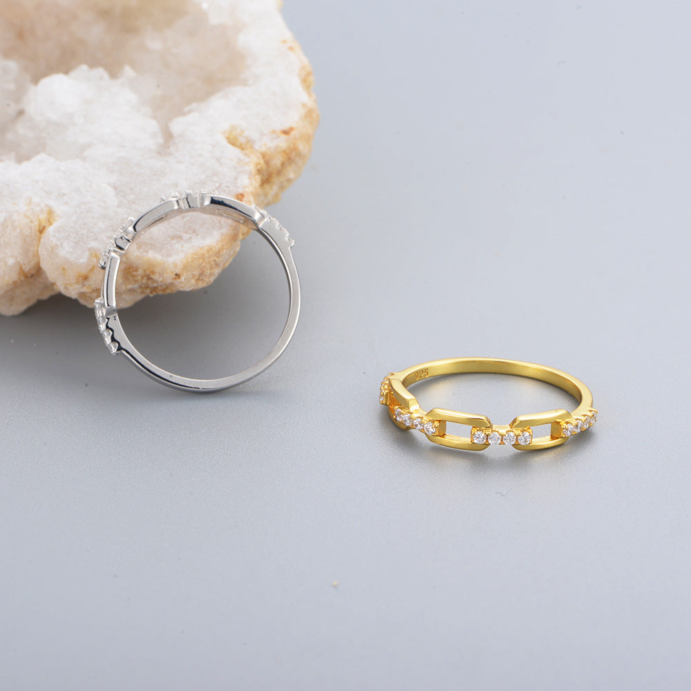 Small Personality Chain Retro Ring Micro-inlaid Zircon Sterling Silver Fashion