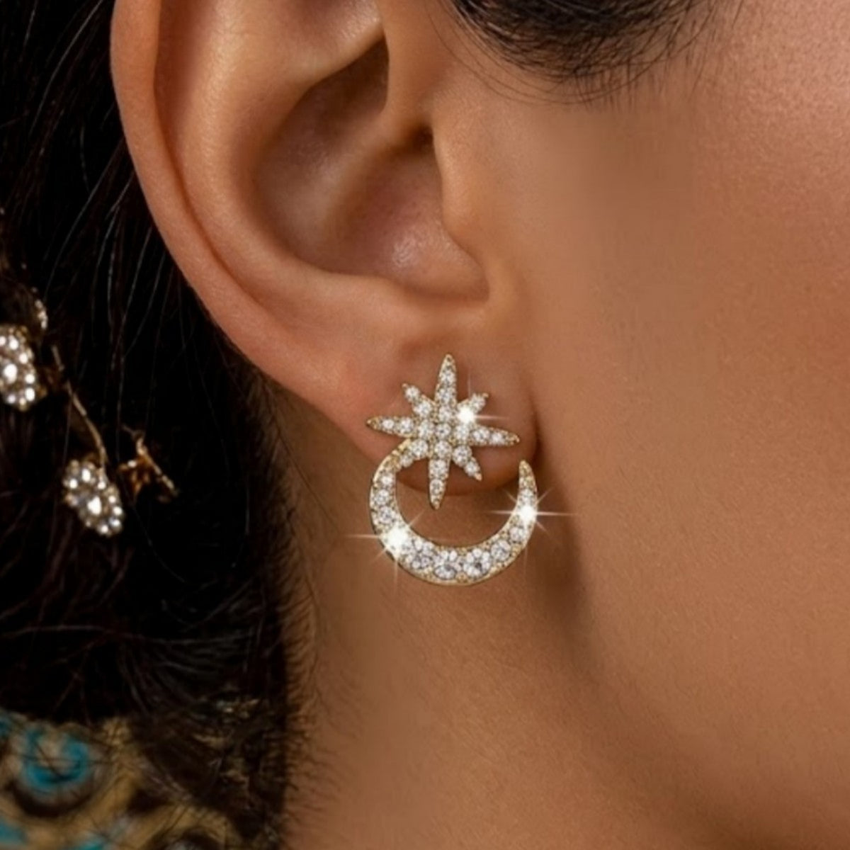 Hot Selling European  American Star  Moon Inlaid Diamond Stud Earrings For Women Cross-Border Fashionable, Individual, Sparkling  Exquisite Earrings, Elegant & Chic Ear Jewelry