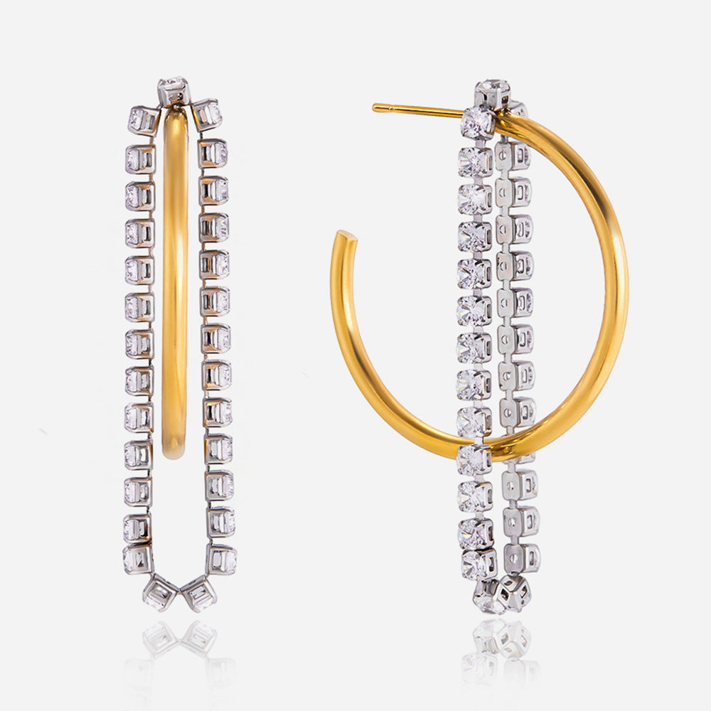 Stainless Steel Color-block C-ring Earrings With A Light-luxury High-end Vibe