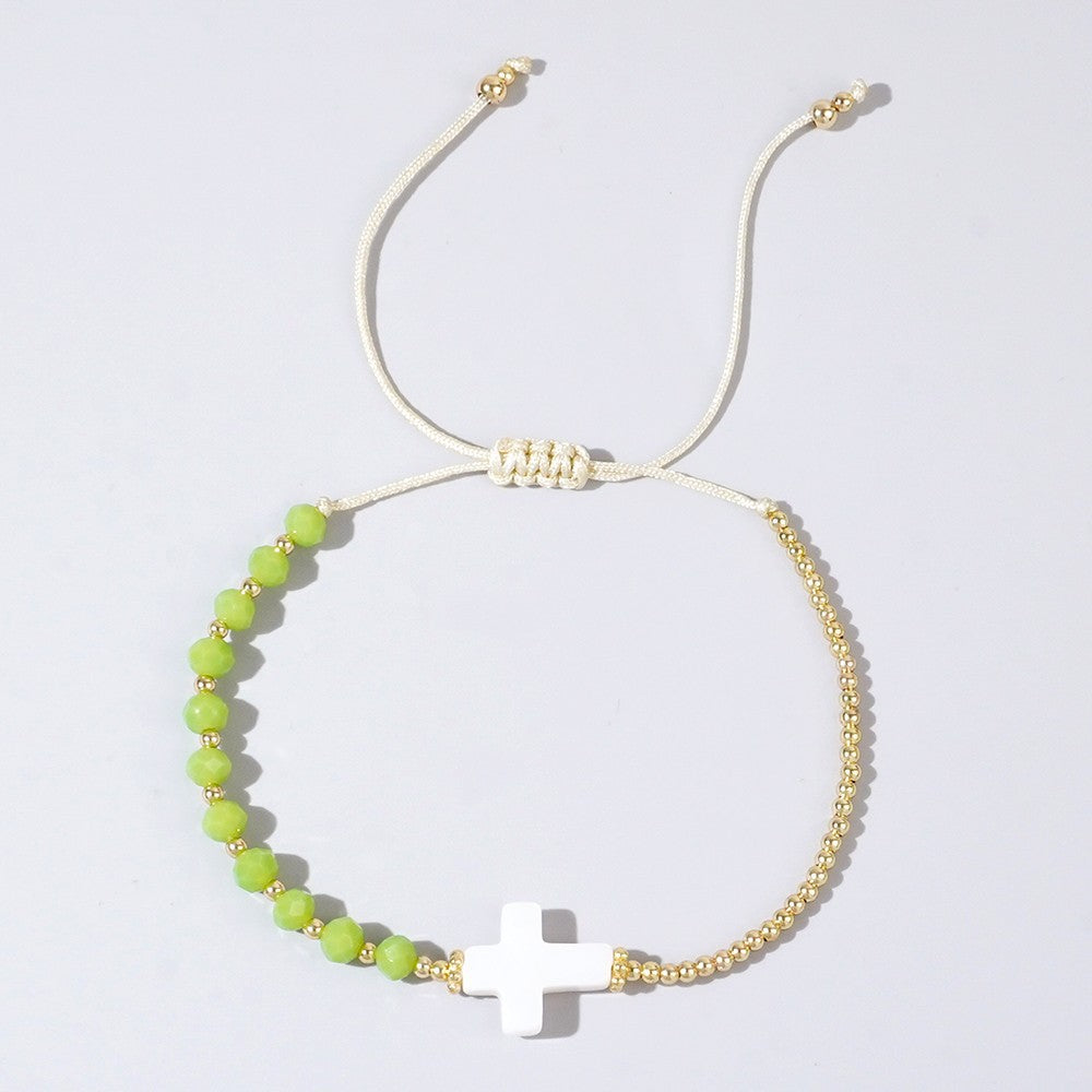 Retro Bohemian-style Shell Cross And Crystal Copper-bead Bracelet