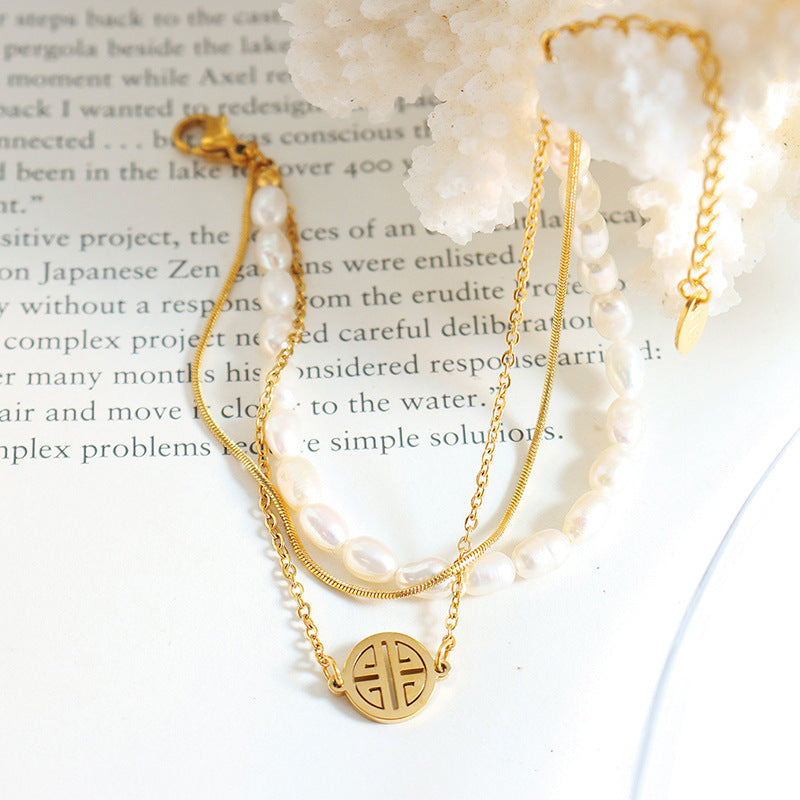 New Chinese-style Lucky-charm Pearl Bracelet Natural Pearls Layered Styling Distinctive Design