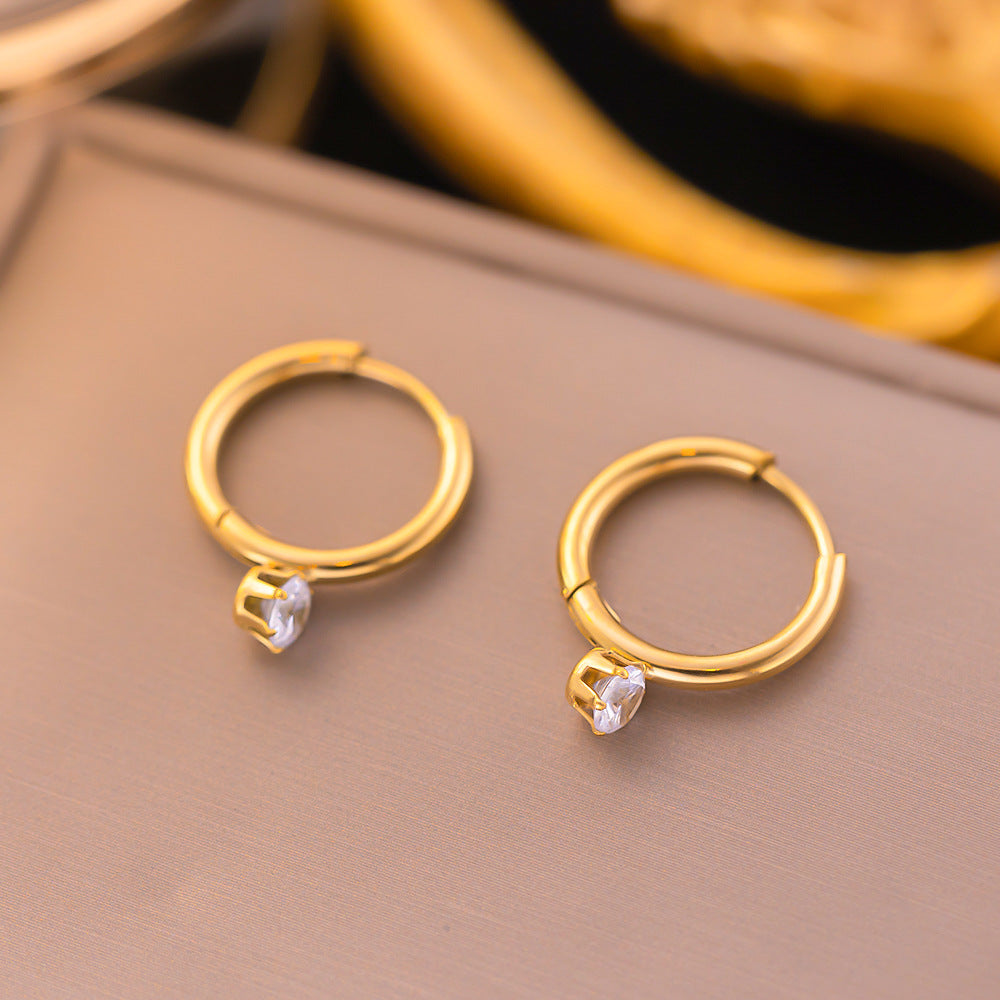 Hoop Earrings Inlaid With Sparkling Zircon Non-fading Featuring Tiny Diamonds