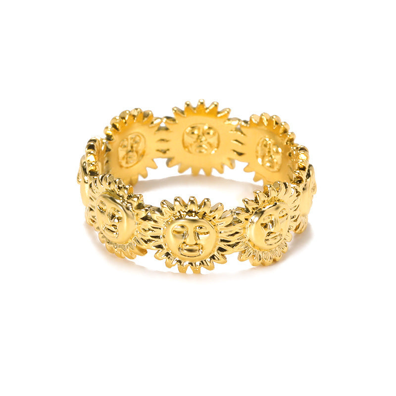 European And American Retro New Moon Sun Flower Ring