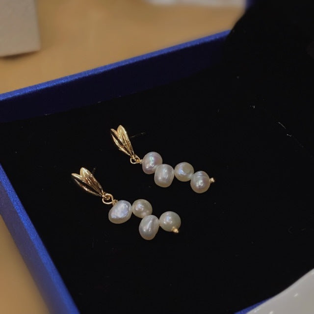 Natural Freshwater Baroque Pearl Earrings Long