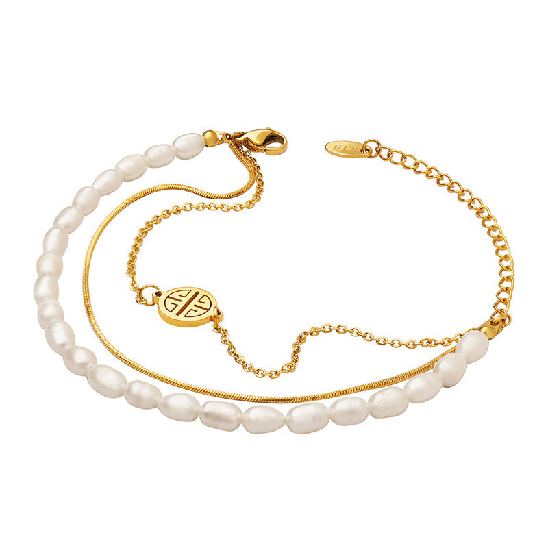 New Chinese-style Lucky-charm Pearl Bracelet Natural Pearls Layered Styling Distinctive Design