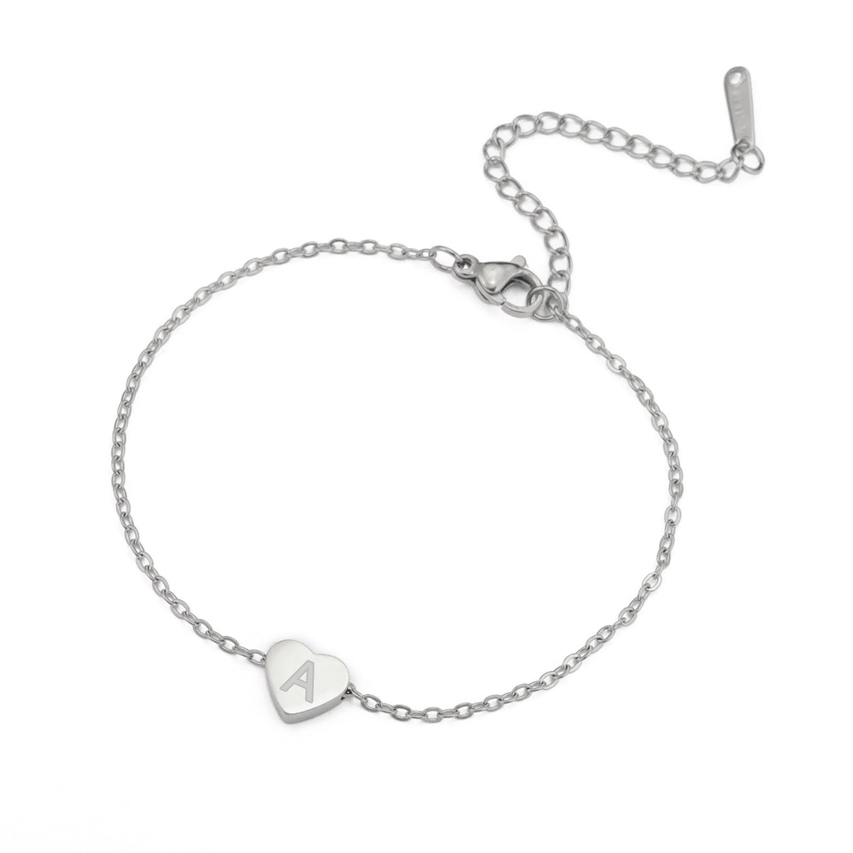 Fashion Stainless Steel 26 English Letters With Heart Pendant Bracelet