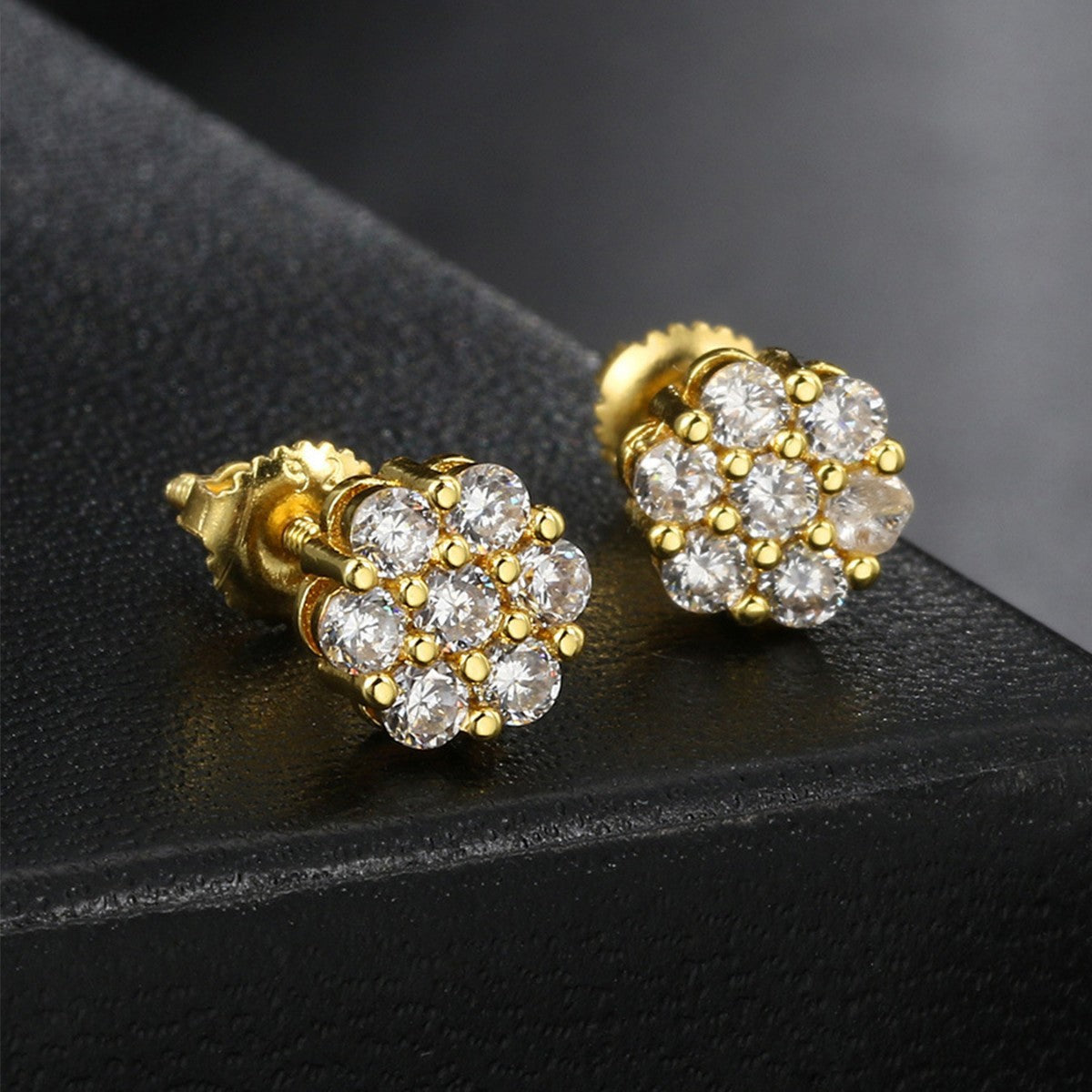 New Floral-threaded Copper Stud Earrings With Zircon Inlays