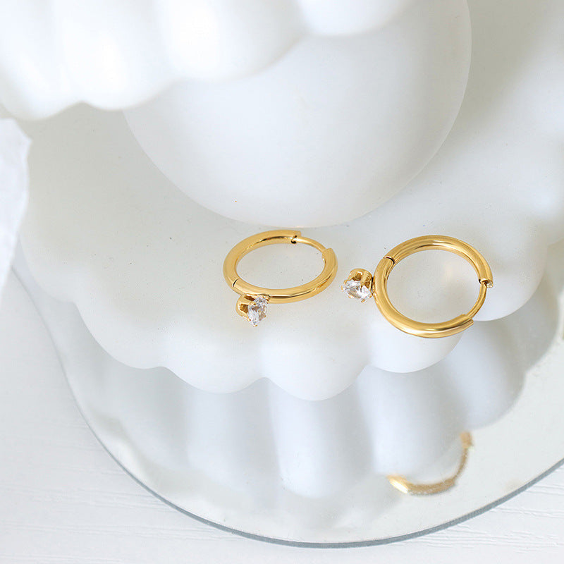 Hoop Earrings Inlaid With Sparkling Zircon Non-fading Featuring Tiny Diamonds