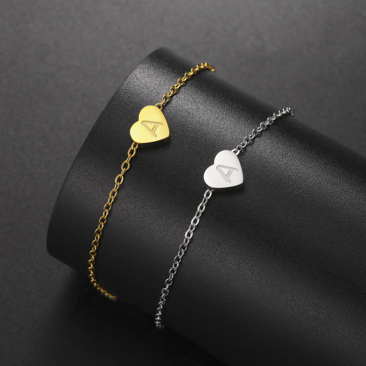 Fashion Stainless Steel 26 English Letters With Heart Pendant Bracelet