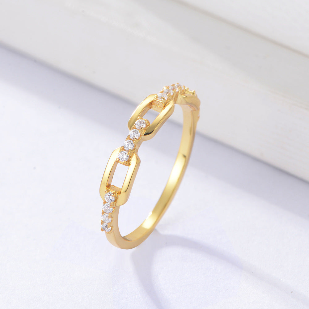 Small Personality Chain Retro Ring Micro-inlaid Zircon Sterling Silver Fashion