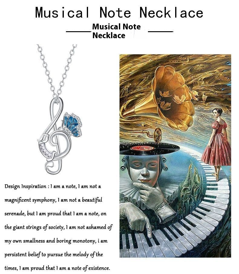 European And American Simple Graceful Mysterious Musical Note Necklace Butterfly Pendant