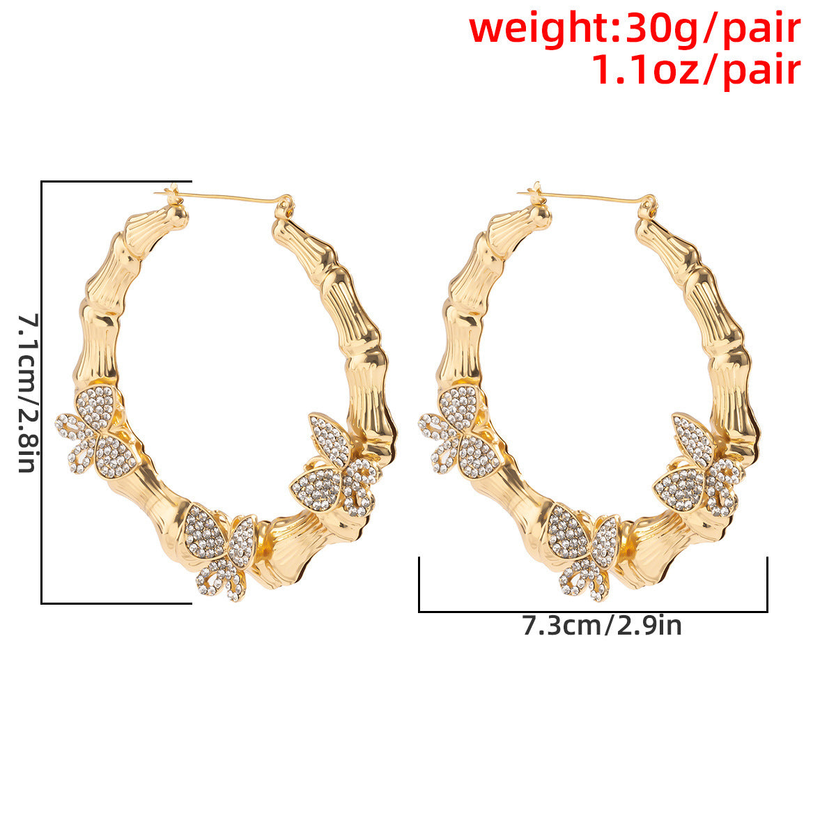 Retro New Micro-inlaid Smart Small Butterfly Earrings Exaggerated Circle Bamboo Earrings